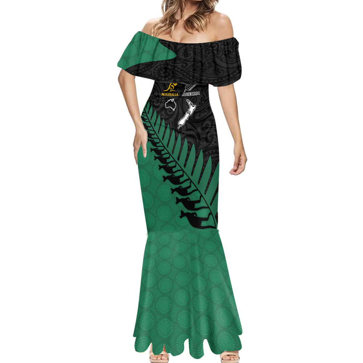 australia-wallabies-and-aotearoa-rugby-mermaid-dress-kangaroo-black-fern-maori-green-vibe