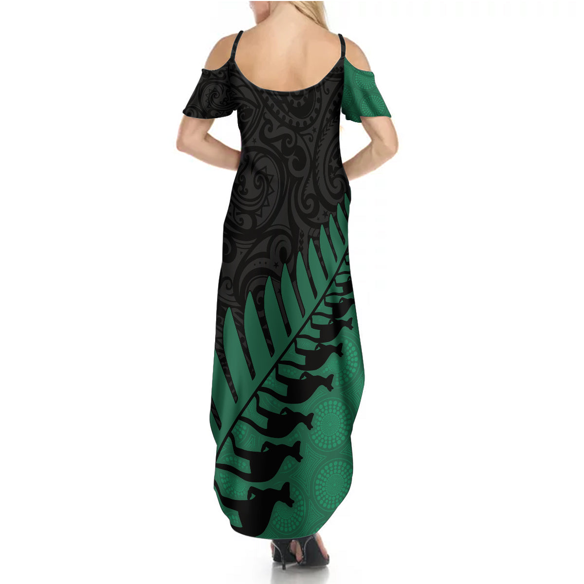 australia-wallabies-and-aotearoa-rugby-summer-maxi-dress-kangaroo-black-fern-maori-green-vibe