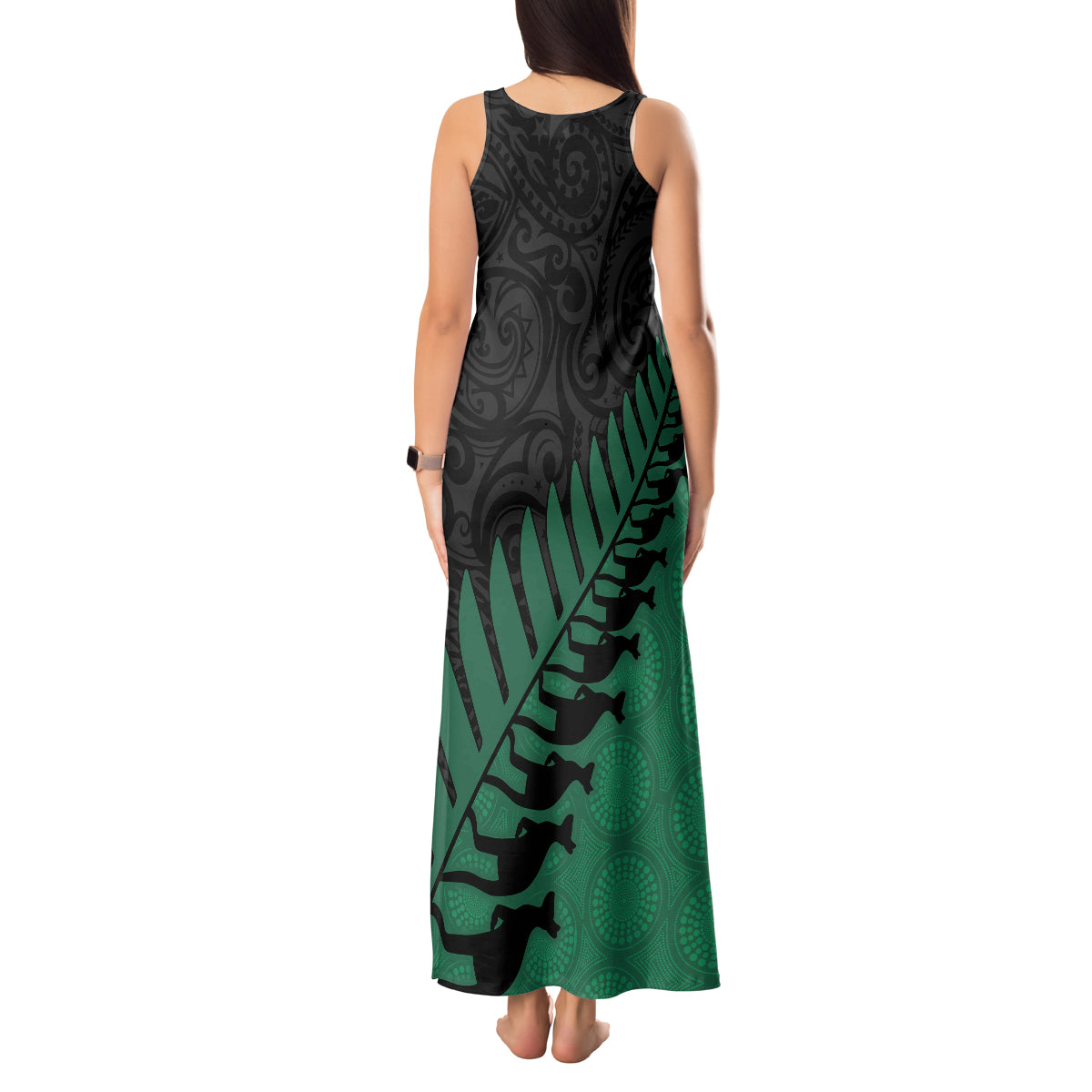 australia-wallabies-and-aotearoa-rugby-tank-maxi-dress-kangaroo-black-fern-maori-green-vibe