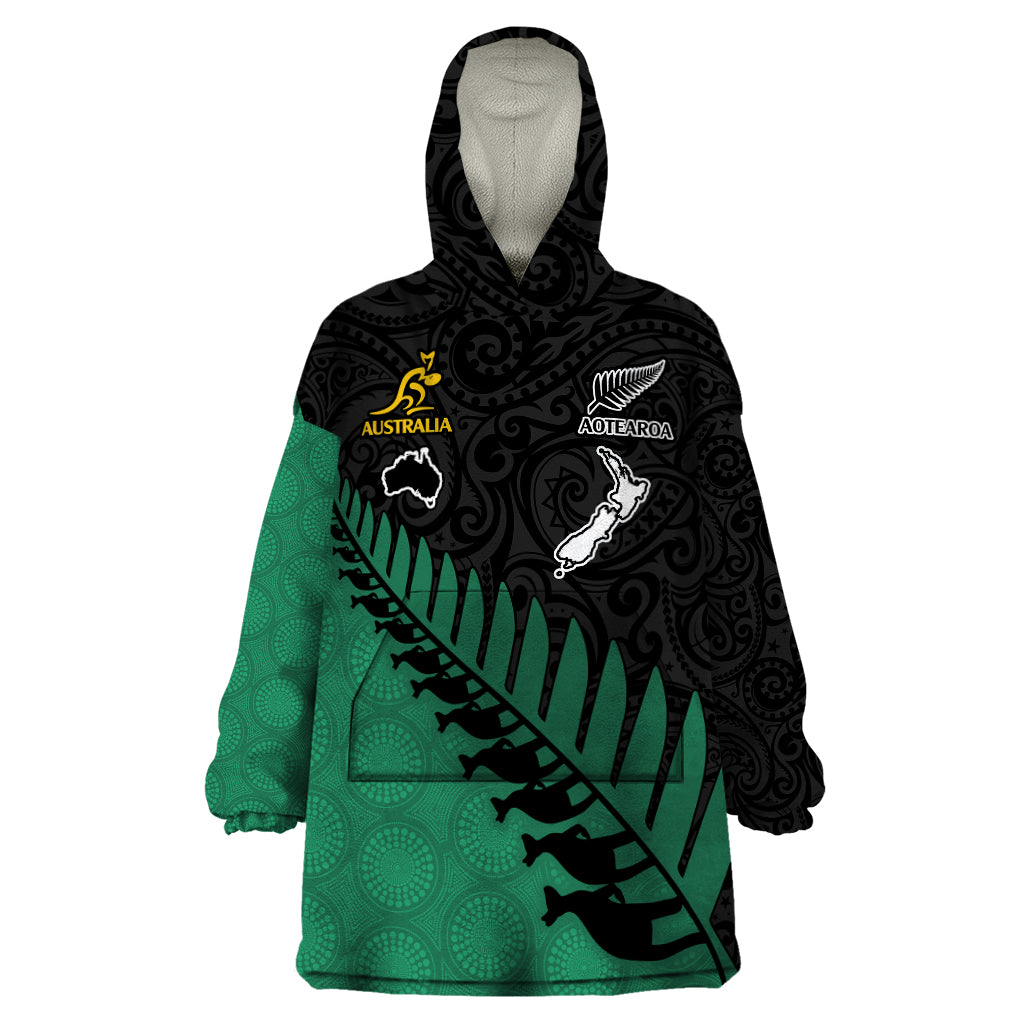 Australia Wallabies and Aotearoa Rugby Wearable Blanket Hoodie Kangaroo Black Fern Maori Green Vibe - Vibe Hoodie Shop