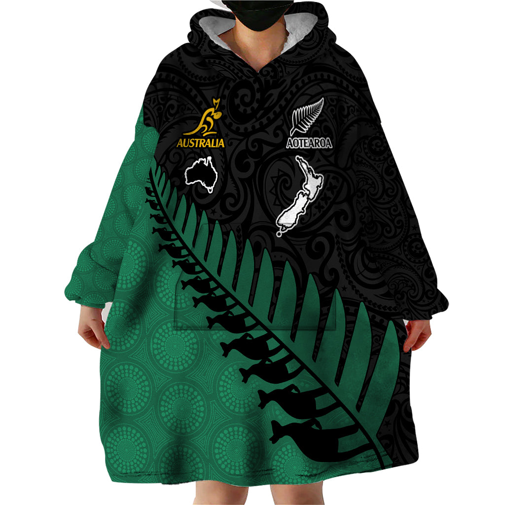 Australia Wallabies and Aotearoa Rugby Wearable Blanket Hoodie Kangaroo Black Fern Maori Green Vibe - Vibe Hoodie Shop