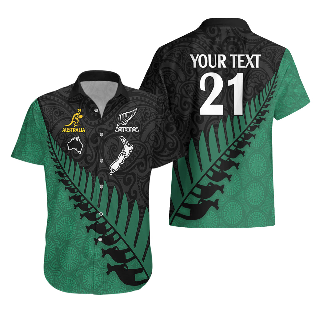 Custom Australia Wallabies and Aotearoa Rugby Hawaiian Shirt Kangaroo Black Fern Maori Green Vibe - Vibe Hoodie Shop