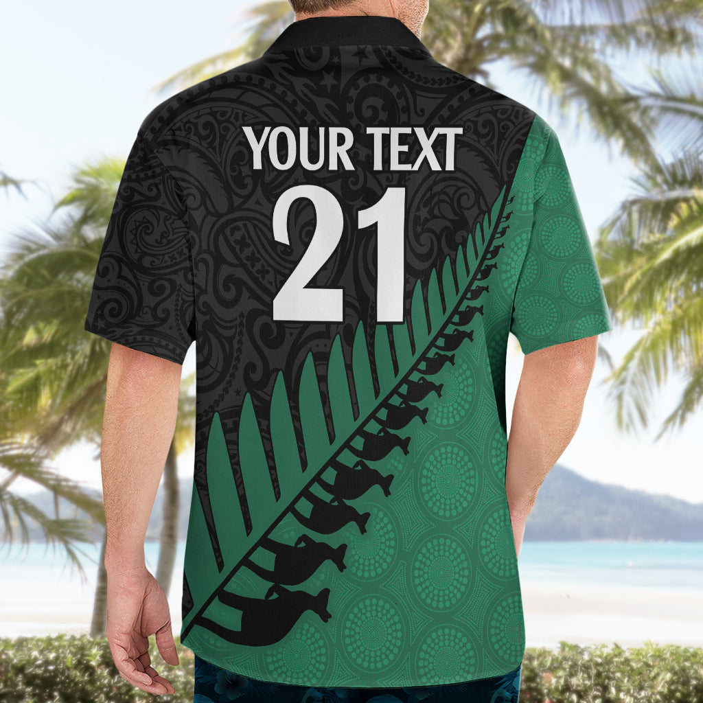 Custom Australia Wallabies and Aotearoa Rugby Hawaiian Shirt Kangaroo Black Fern Maori Green Vibe - Vibe Hoodie Shop