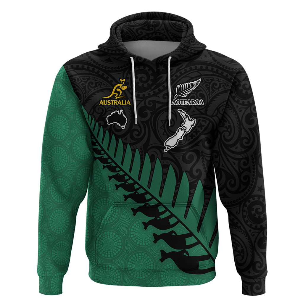 Custom Australia Wallabies and Aotearoa Rugby Hoodie Kangaroo Black Fern Maori Green Vibe LT9 - Vibe Hoodie Shop
