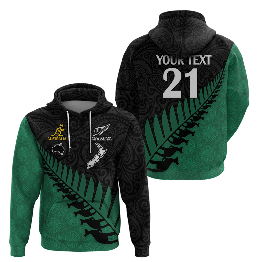 Custom Australia Wallabies and Aotearoa Rugby Hoodie Kangaroo Black Fern Maori Green Vibe LT9 - Vibe Hoodie Shop