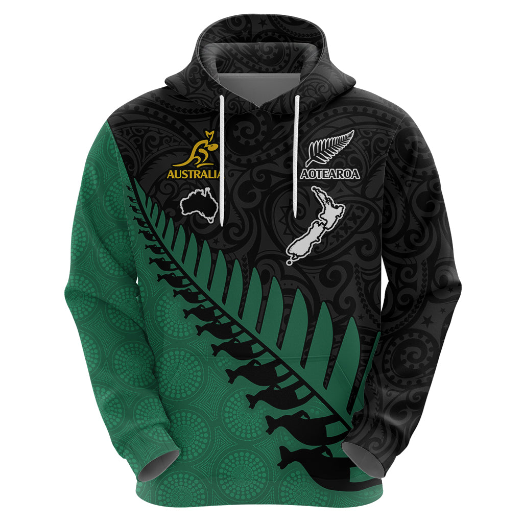 Custom Australia Wallabies and Aotearoa Rugby Hoodie Kangaroo Black Fern Maori Green Vibe LT9 - Vibe Hoodie Shop
