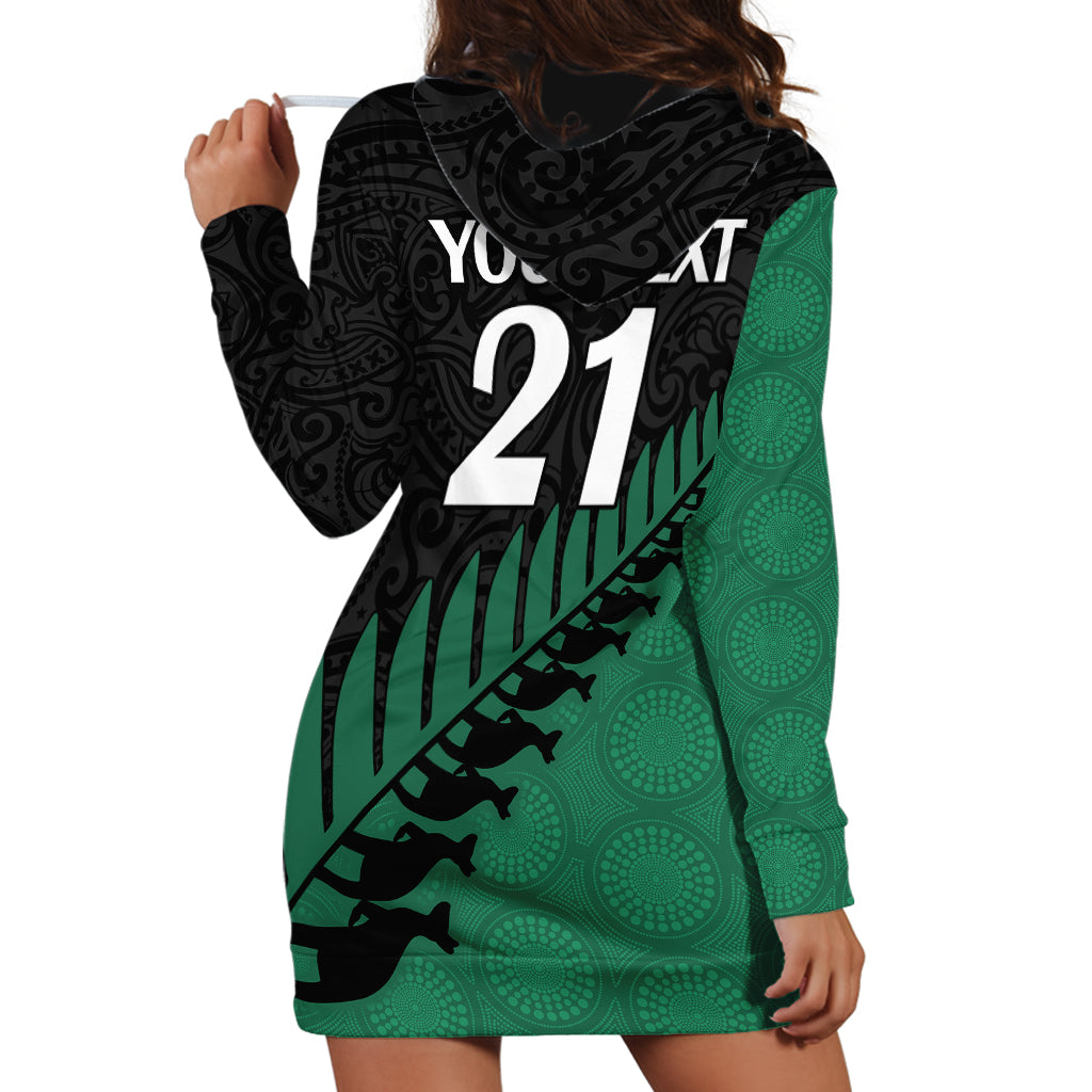 Custom Australia Wallabies and Aotearoa Rugby Hoodie Dress Kangaroo Black Fern Maori Green Vibe - Vibe Hoodie Shop