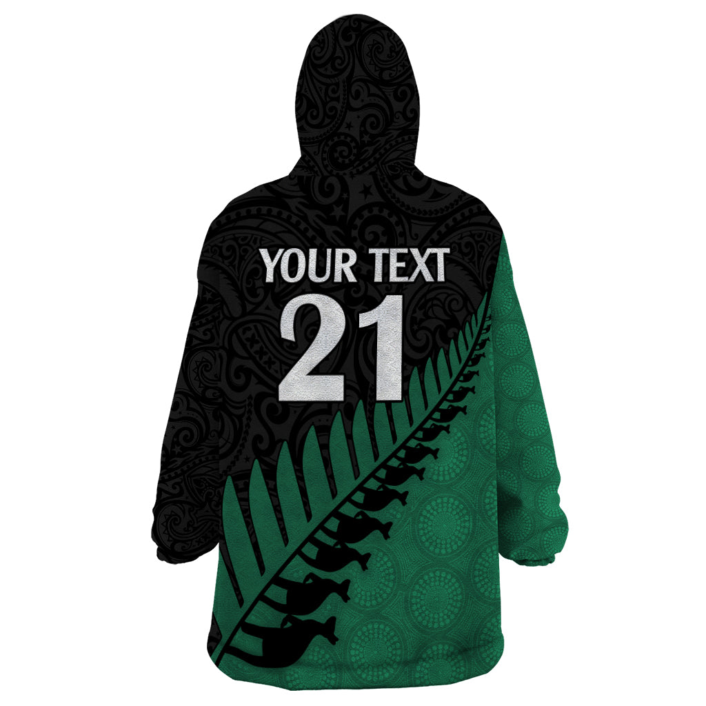 Custom Australia Wallabies and Aotearoa Rugby Wearable Blanket Hoodie Kangaroo Black Fern Maori Green Vibe - Vibe Hoodie Shop