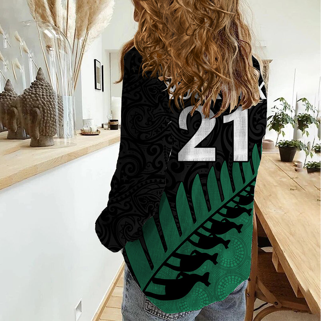 Custom Australia Wallabies and Aotearoa Rugby Women Casual Shirt Kangaroo Black Fern Maori Green Vibe - Vibe Hoodie Shop