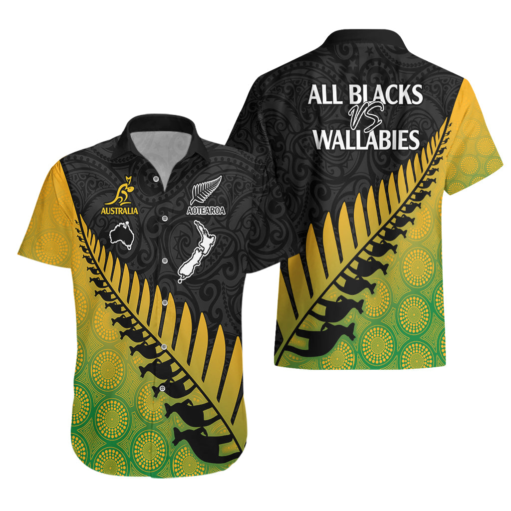 Australia Wallabies and Aotearoa Rugby Hawaiian Shirt Kangaroo Black Fern Maori Gradient Vibe - Vibe Hoodie Shop