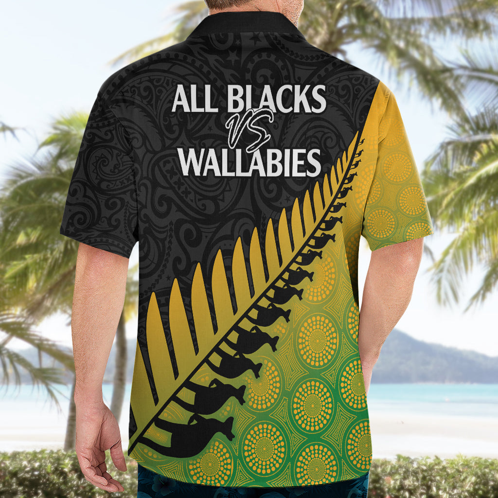 Australia Wallabies and Aotearoa Rugby Hawaiian Shirt Kangaroo Black Fern Maori Gradient Vibe - Vibe Hoodie Shop