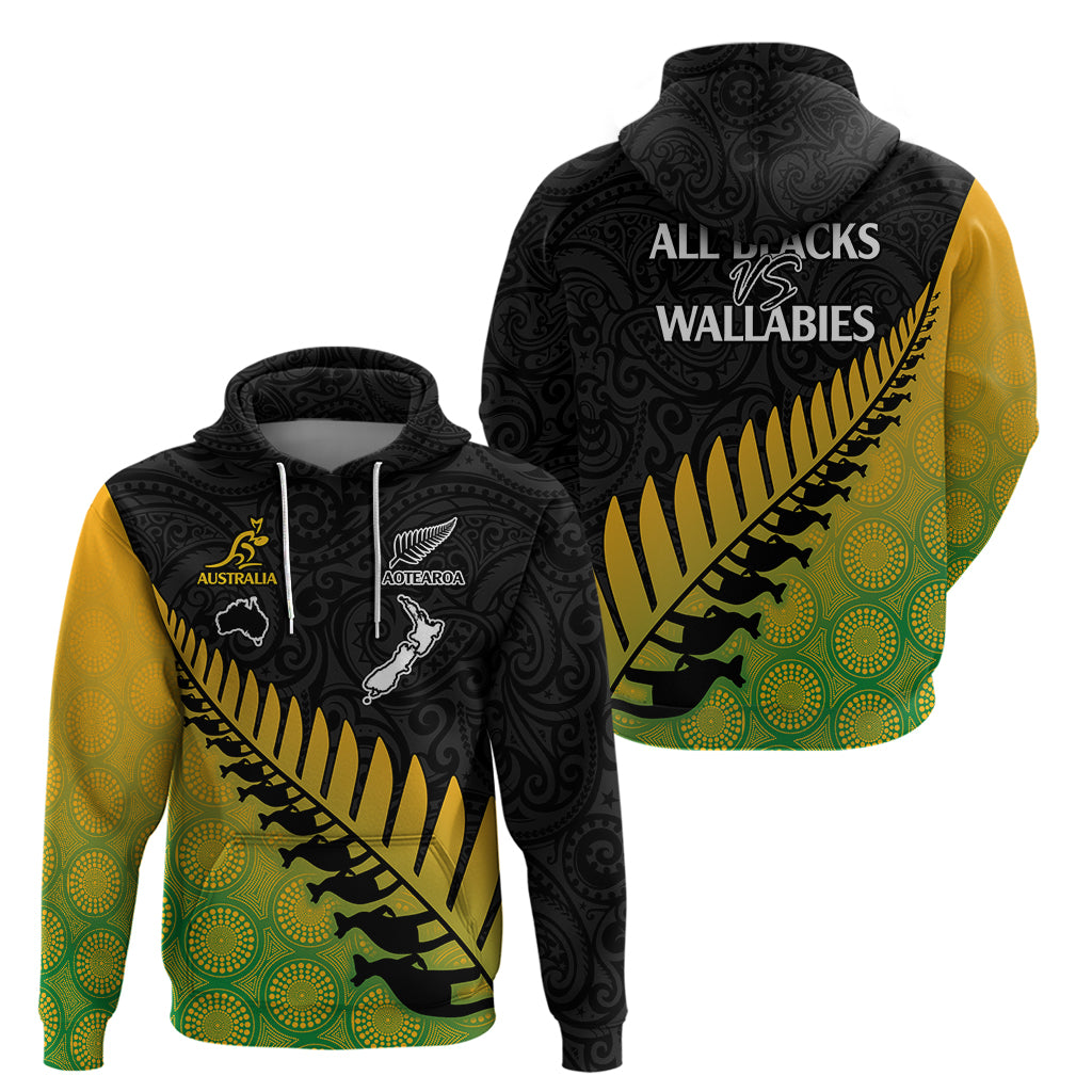 Australia Wallabies and Aotearoa Rugby Hoodie Kangaroo Black Fern Maori Gradient Vibe LT9 - Vibe Hoodie Shop
