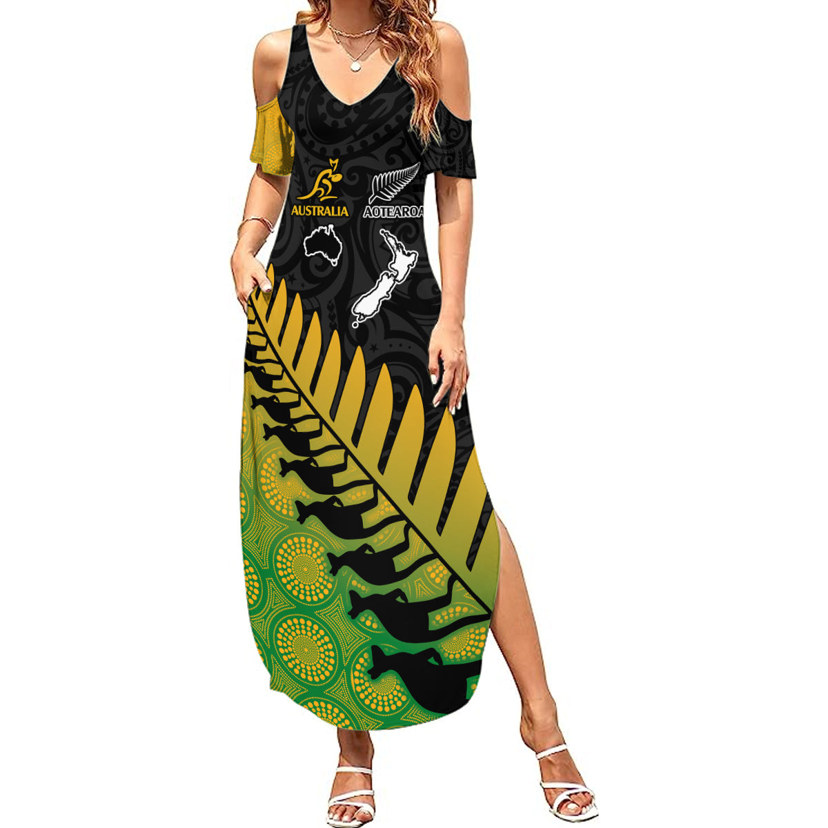 australia-wallabies-and-aotearoa-rugby-summer-maxi-dress-kangaroo-black-fern-maori-gradient-vibe