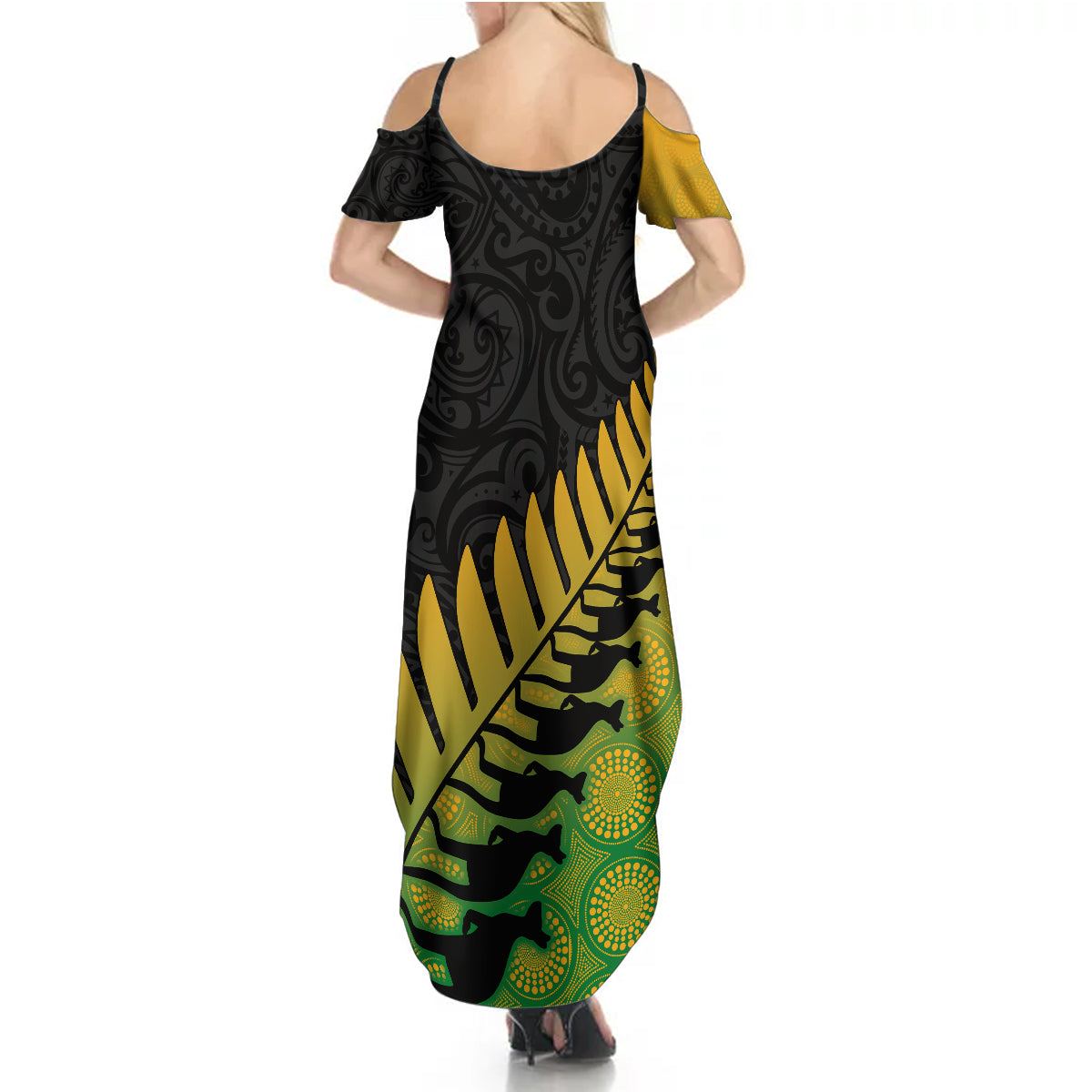 australia-wallabies-and-aotearoa-rugby-summer-maxi-dress-kangaroo-black-fern-maori-gradient-vibe