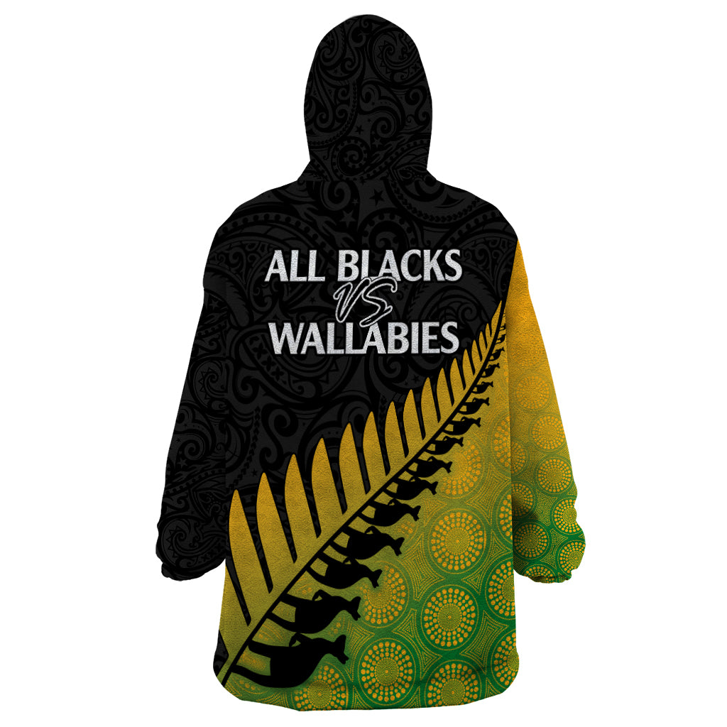 Australia Wallabies and Aotearoa Rugby Wearable Blanket Hoodie Kangaroo Black Fern Maori Gradient Vibe - Vibe Hoodie Shop