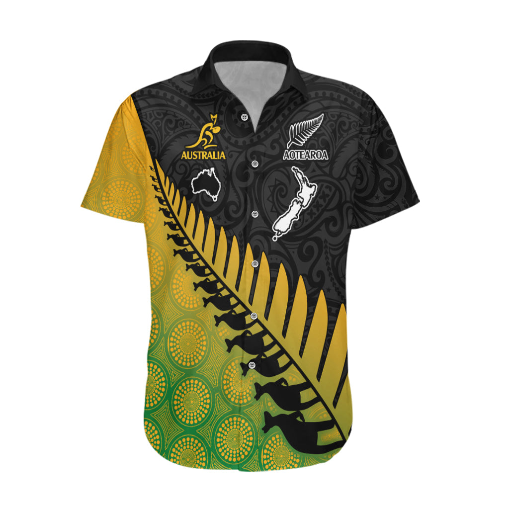 Custom Australia Wallabies and Aotearoa Rugby Hawaiian Shirt Kangaroo Black Fern Maori Gradient Vibe - Vibe Hoodie Shop