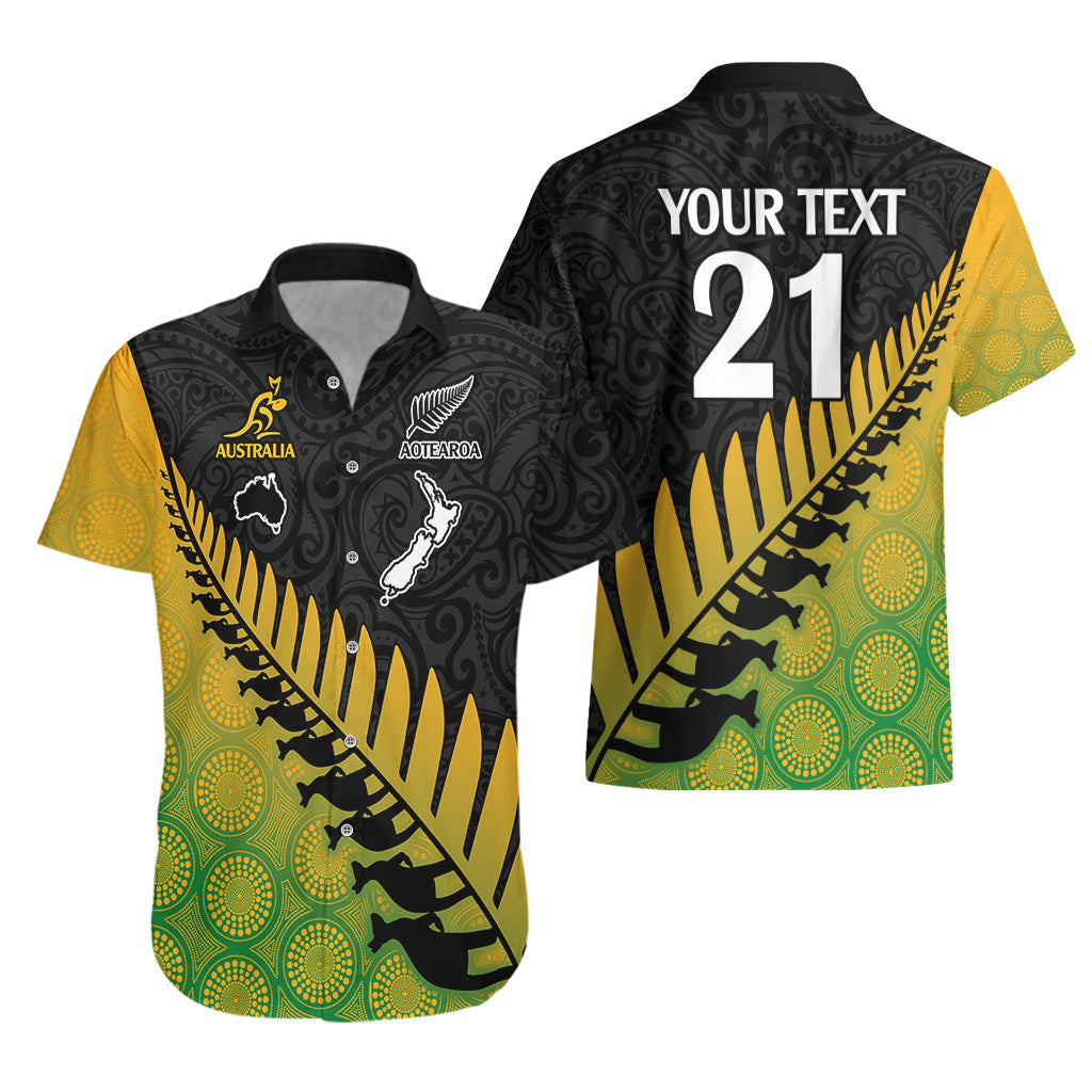 Custom Australia Wallabies and Aotearoa Rugby Hawaiian Shirt Kangaroo Black Fern Maori Gradient Vibe - Vibe Hoodie Shop