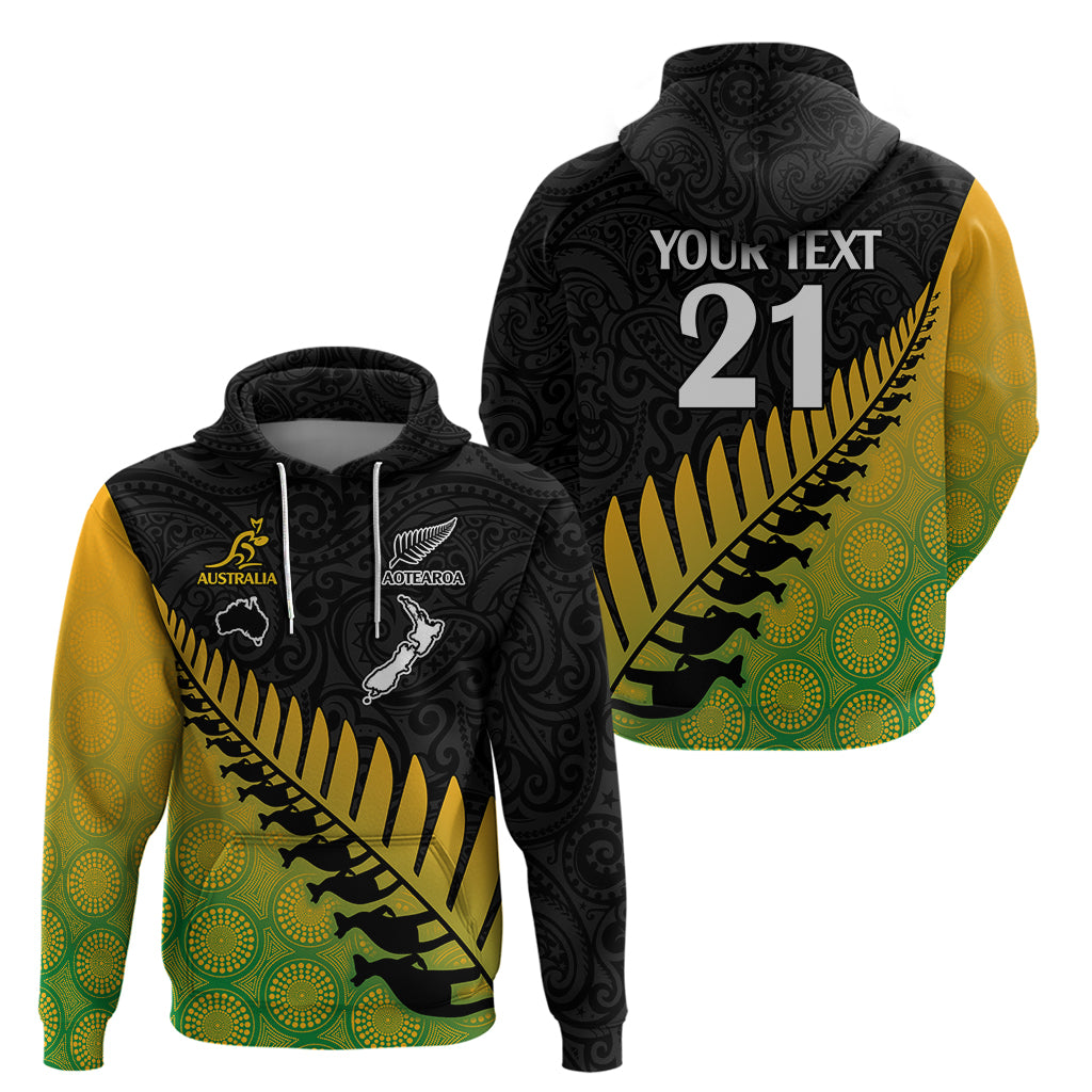 Custom Australia Wallabies and Aotearoa Rugby Hoodie Kangaroo Black Fern Maori Gradient Vibe LT9 - Vibe Hoodie Shop