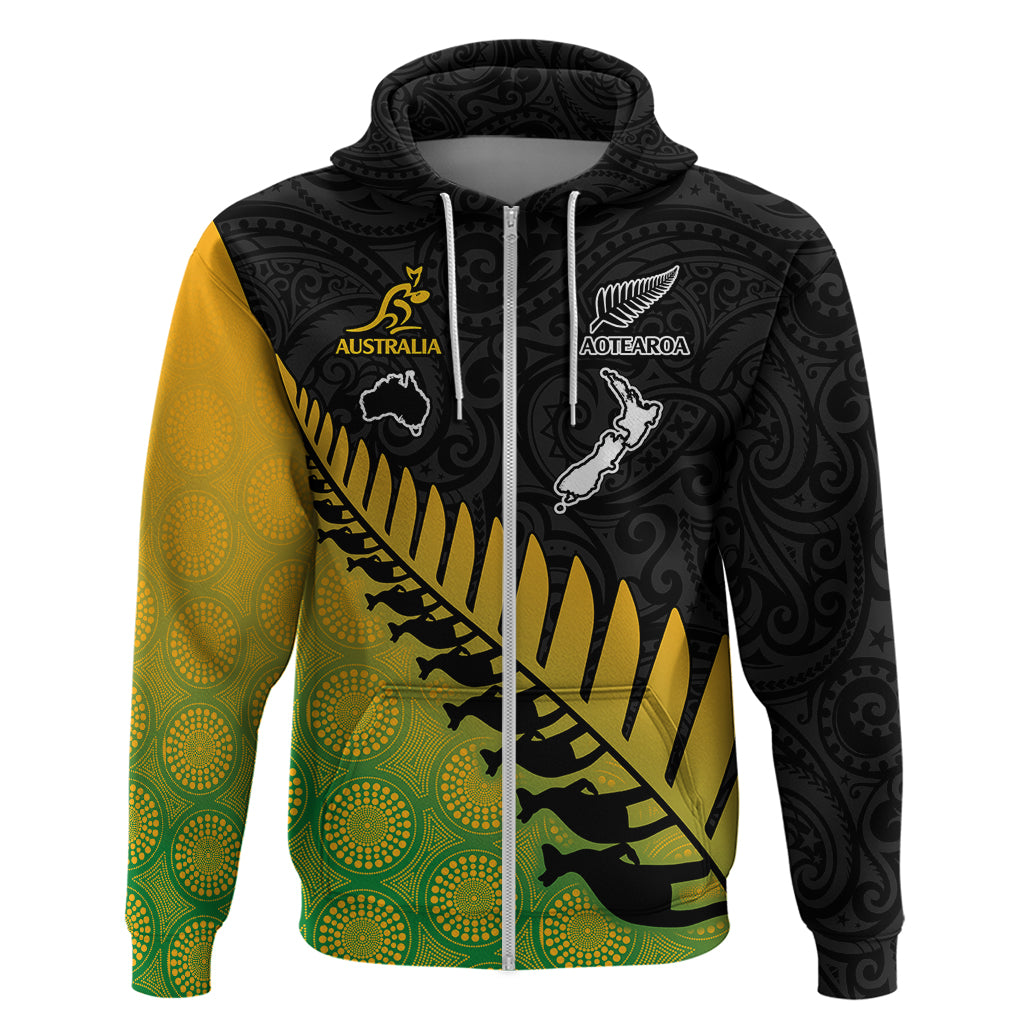 Custom Australia Wallabies and Aotearoa Rugby Hoodie Kangaroo Black Fern Maori Gradient Vibe LT9 - Vibe Hoodie Shop