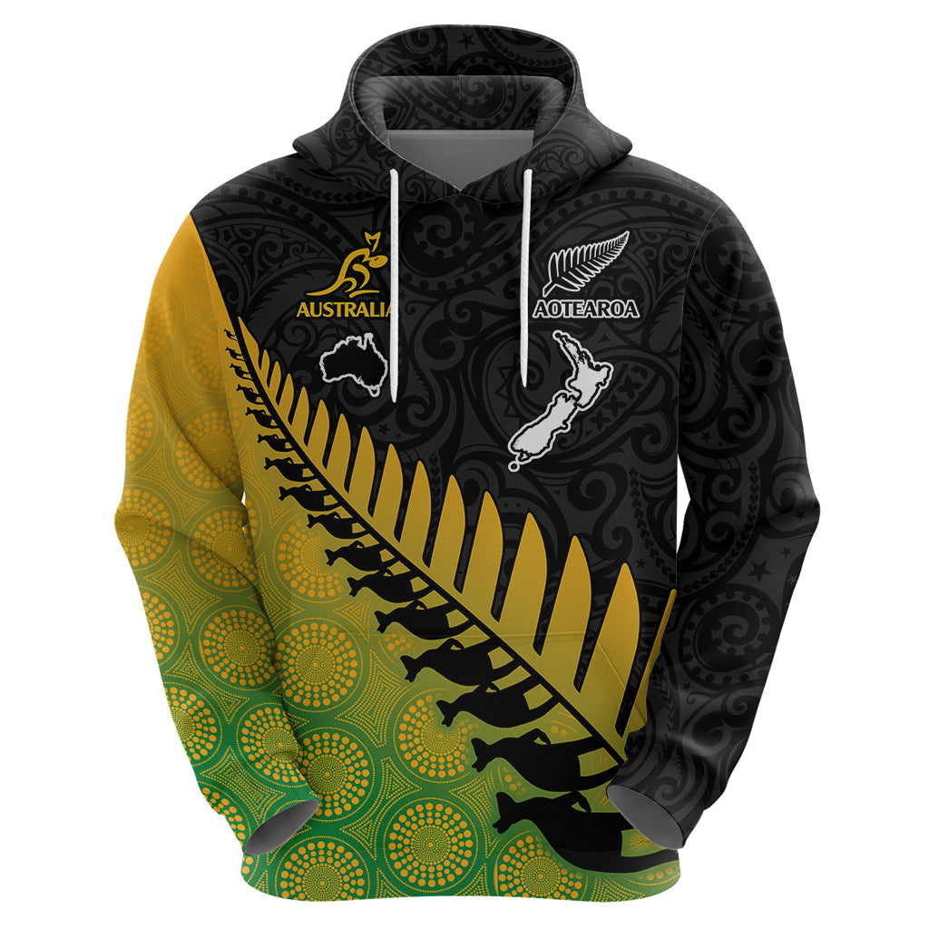 Custom Australia Wallabies and Aotearoa Rugby Hoodie Kangaroo Black Fern Maori Gradient Vibe LT9 - Vibe Hoodie Shop
