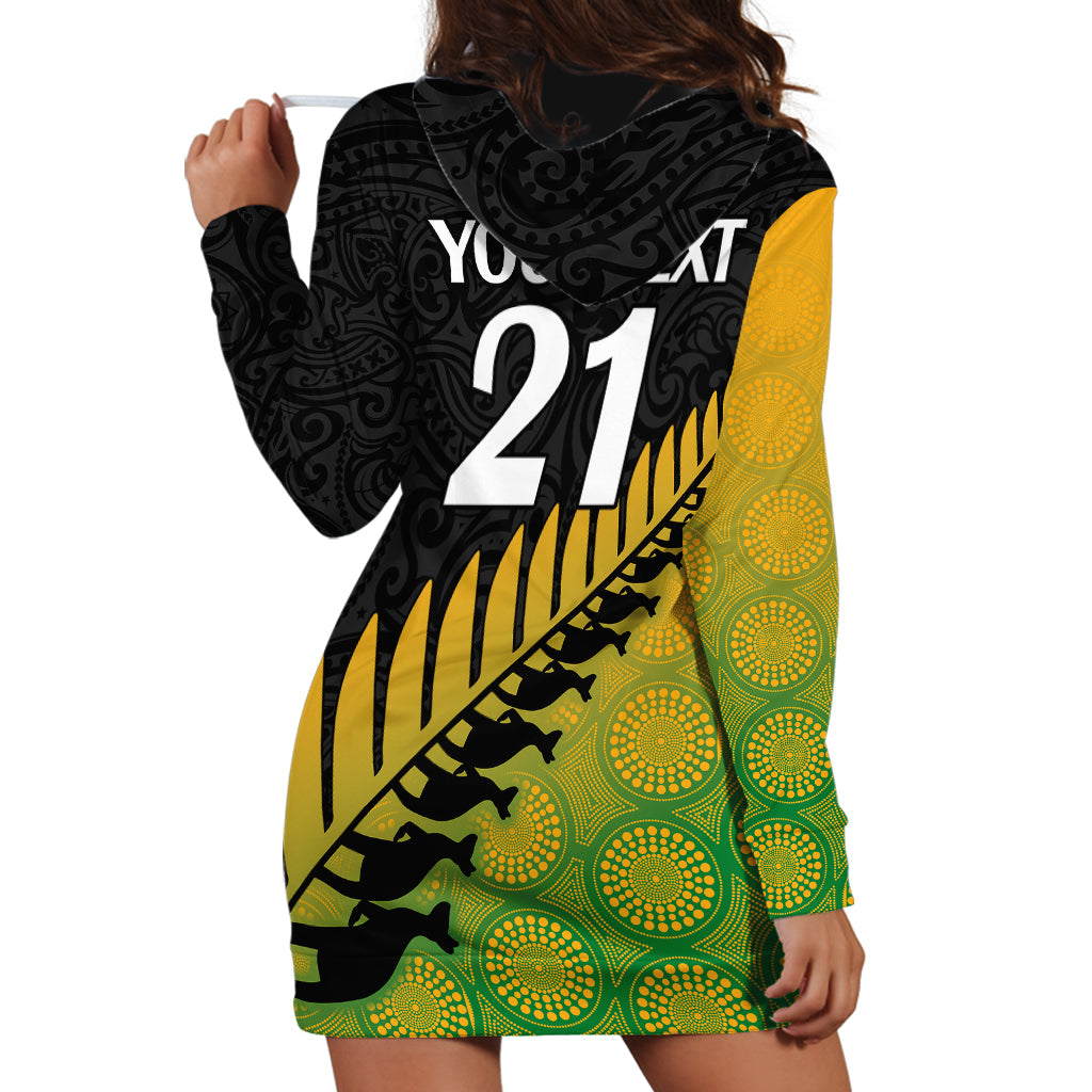 Custom Australia Wallabies and Aotearoa Rugby Hoodie Dress Kangaroo Black Fern Maori Gradient Vibe - Vibe Hoodie Shop