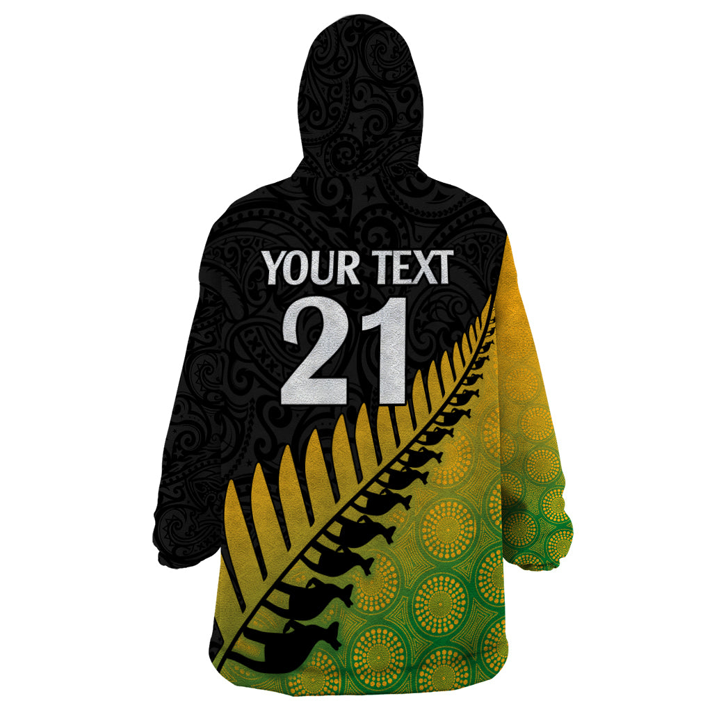 Custom Australia Wallabies and Aotearoa Rugby Wearable Blanket Hoodie Kangaroo Black Fern Maori Gradient Vibe - Vibe Hoodie Shop