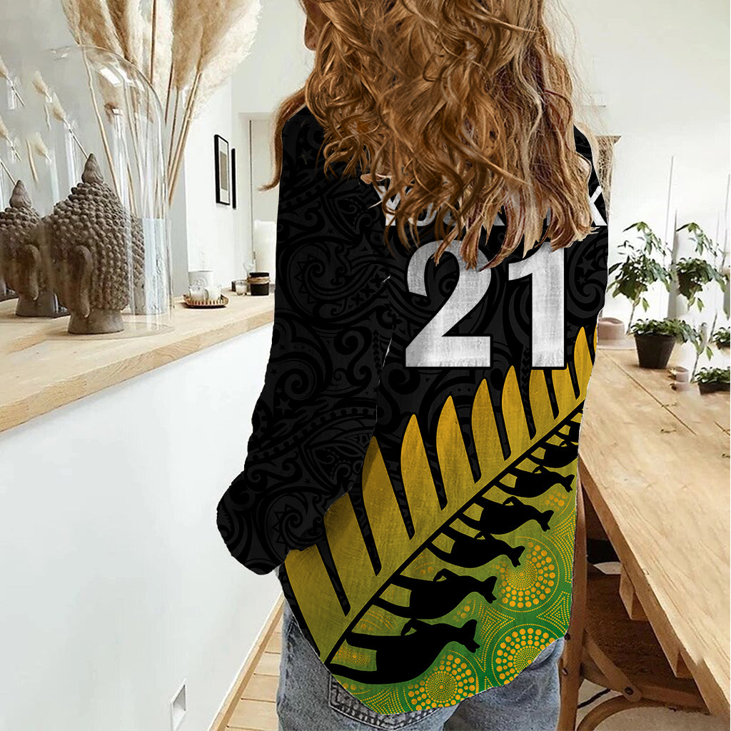 Custom Australia Wallabies and Aotearoa Rugby Women Casual Shirt Kangaroo Black Fern Maori Gradient Vibe - Vibe Hoodie Shop