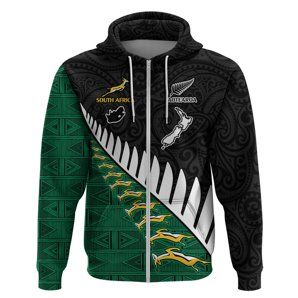 South Africa and Aotearoa Rugby Hoodie Springboks Black Fern Maori Vibe LT9 - Vibe Hoodie Shop