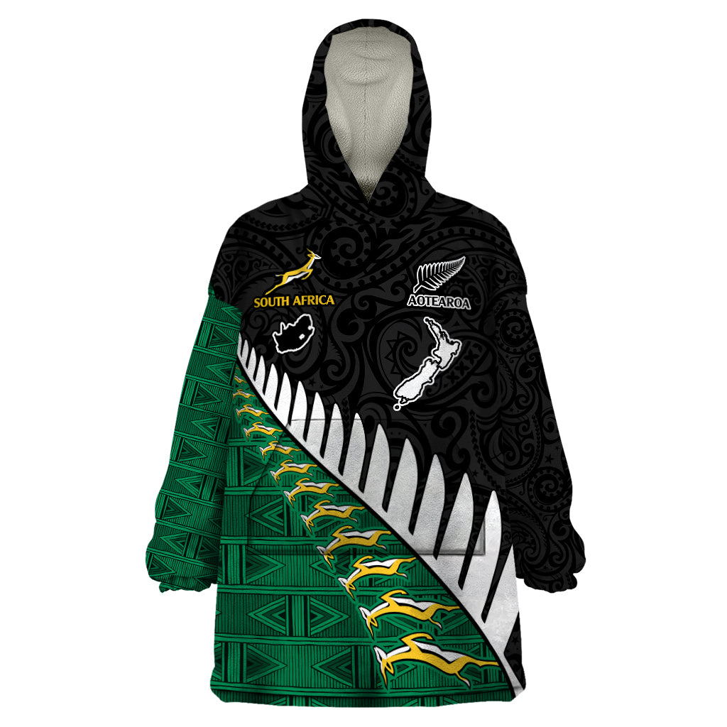 South Africa and Aotearoa Rugby Wearable Blanket Hoodie Springboks Black Fern Maori Vibe - Vibe Hoodie Shop