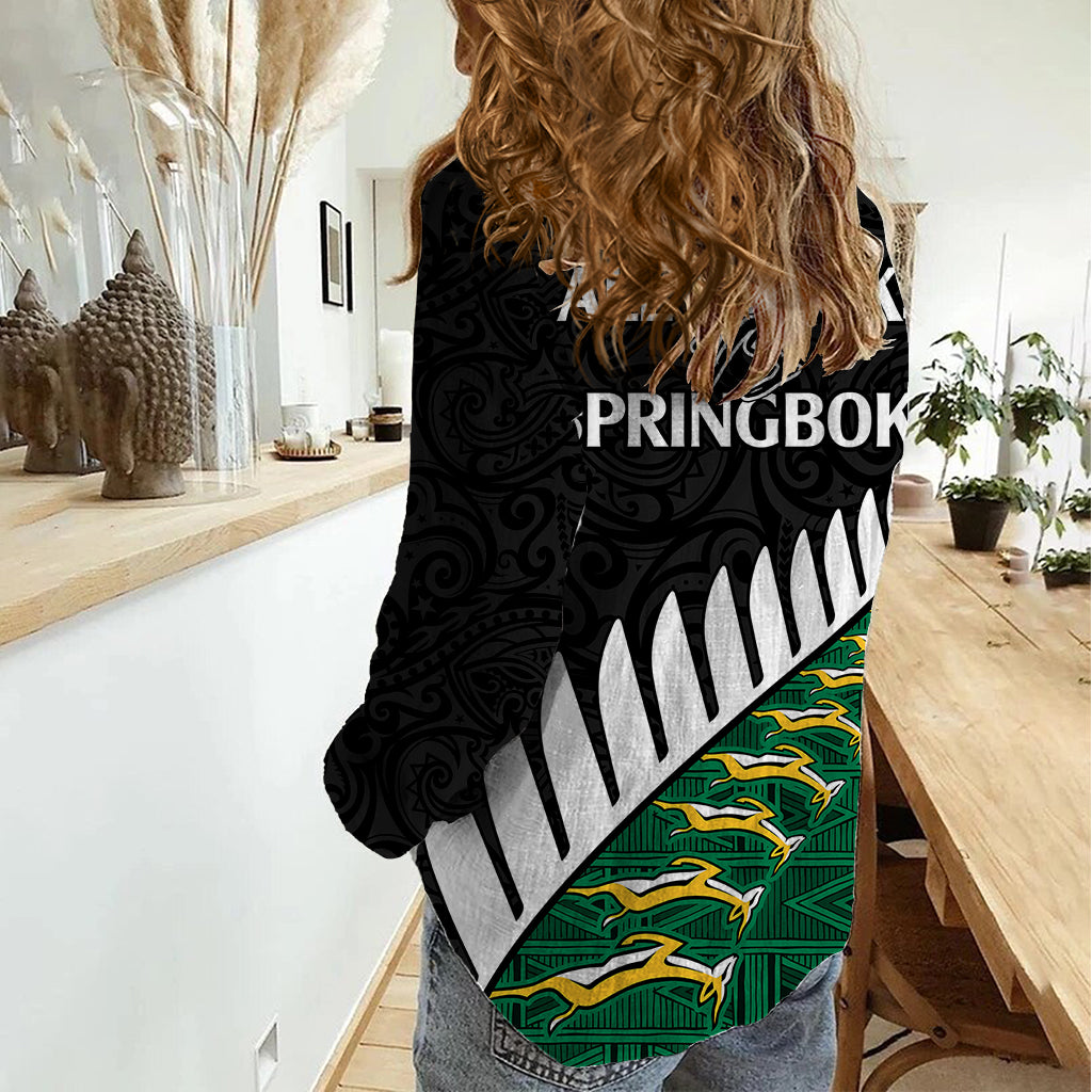 South Africa and Aotearoa Rugby Women Casual Shirt Springboks Black Fern Maori Vibe - Vibe Hoodie Shop