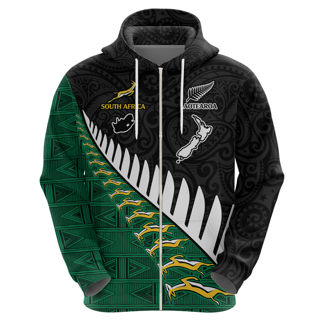 Custom South Africa and Aotearoa Rugby Hoodie Springboks Black Fern Maori Vibe LT9 - Vibe Hoodie Shop