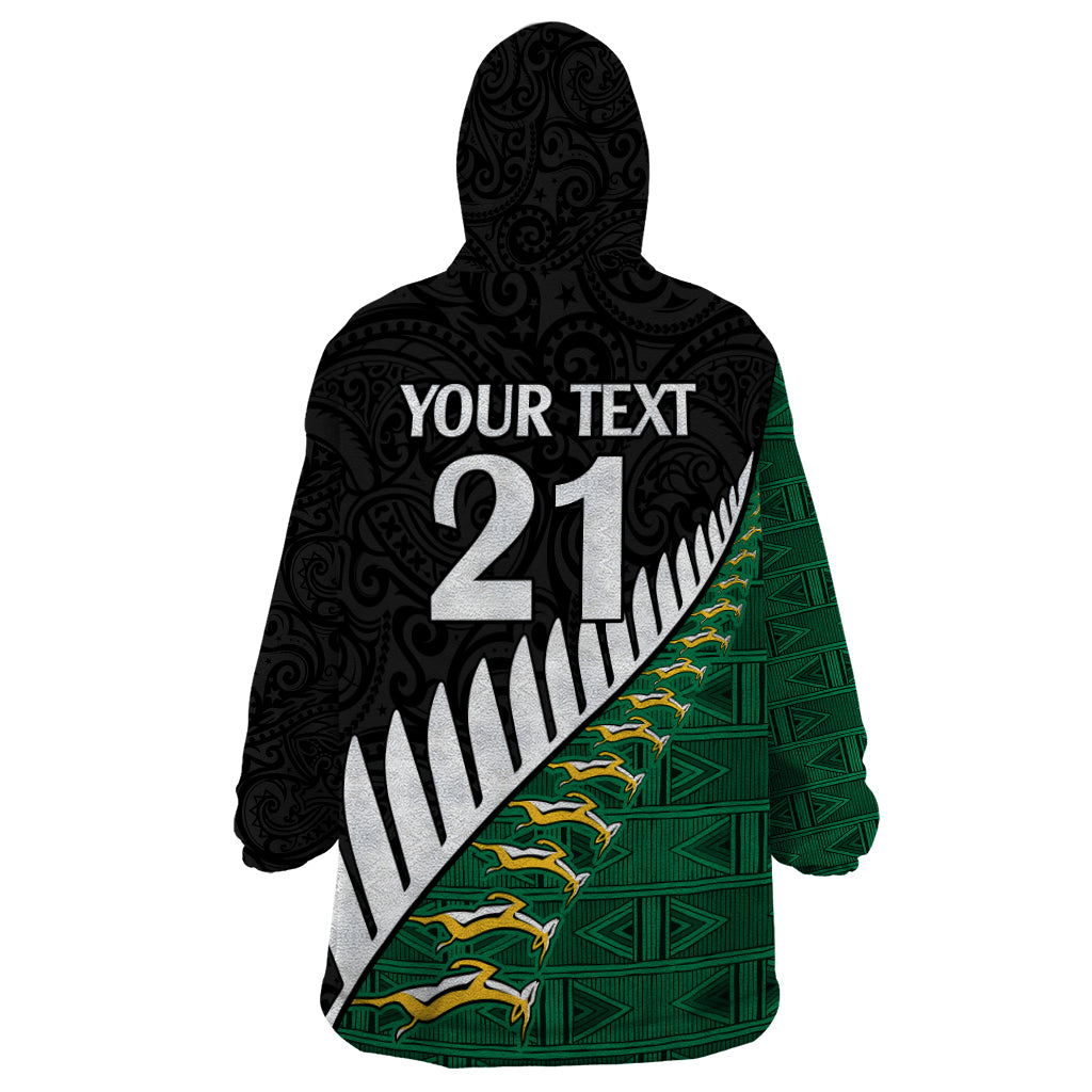 Custom South Africa and Aotearoa Rugby Wearable Blanket Hoodie Springboks Black Fern Maori Vibe - Vibe Hoodie Shop