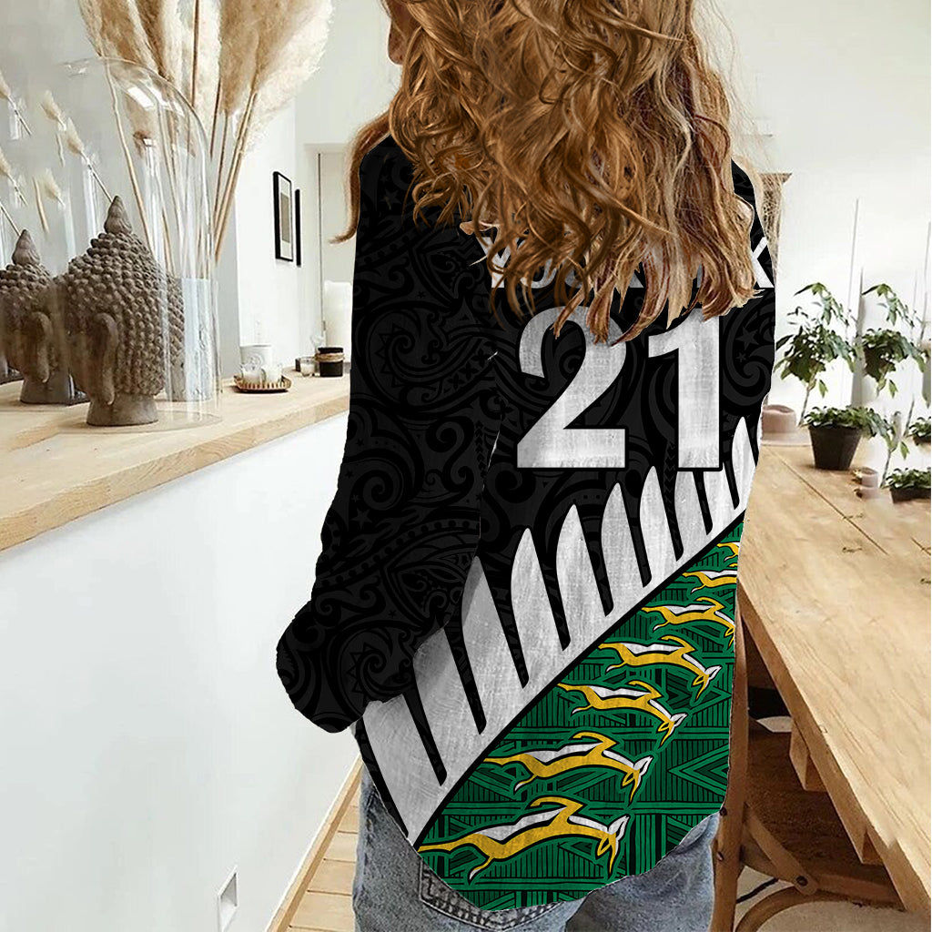 Custom South Africa and Aotearoa Rugby Women Casual Shirt Springboks Black Fern Maori Vibe - Vibe Hoodie Shop