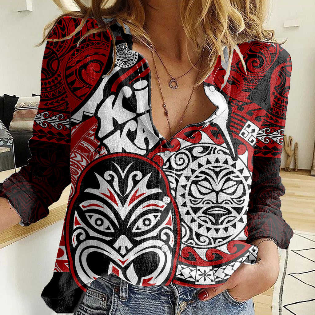 Te Reo Maori New Zealand Women Casual Shirt Aotearoa Kia Haka Maori Tribal Tattoo Red Style - Vibe Hoodie Shop