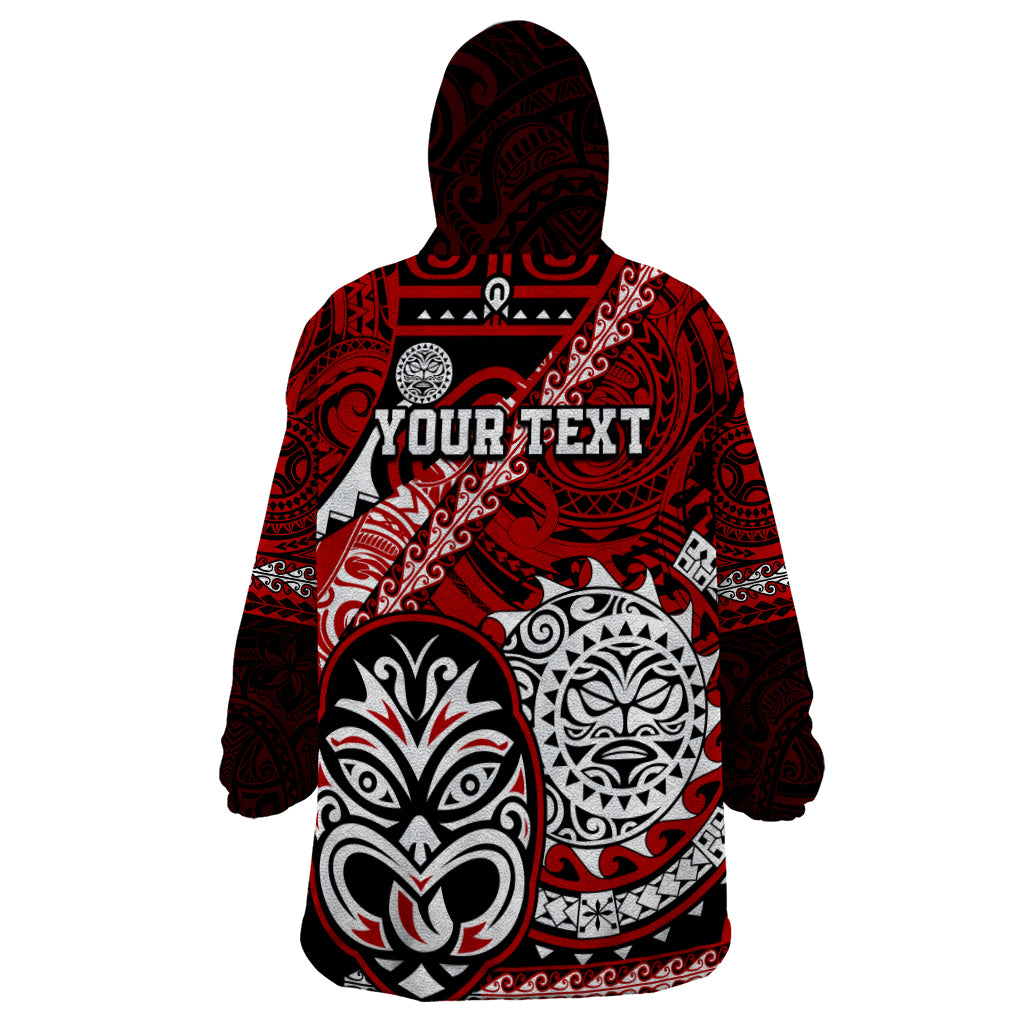 Personalised Te Reo Maori New Zealand Wearable Blanket Hoodie Aotearoa Kia Haka Maori Tribal Tattoo Red Style - Vibe Hoodie Shop