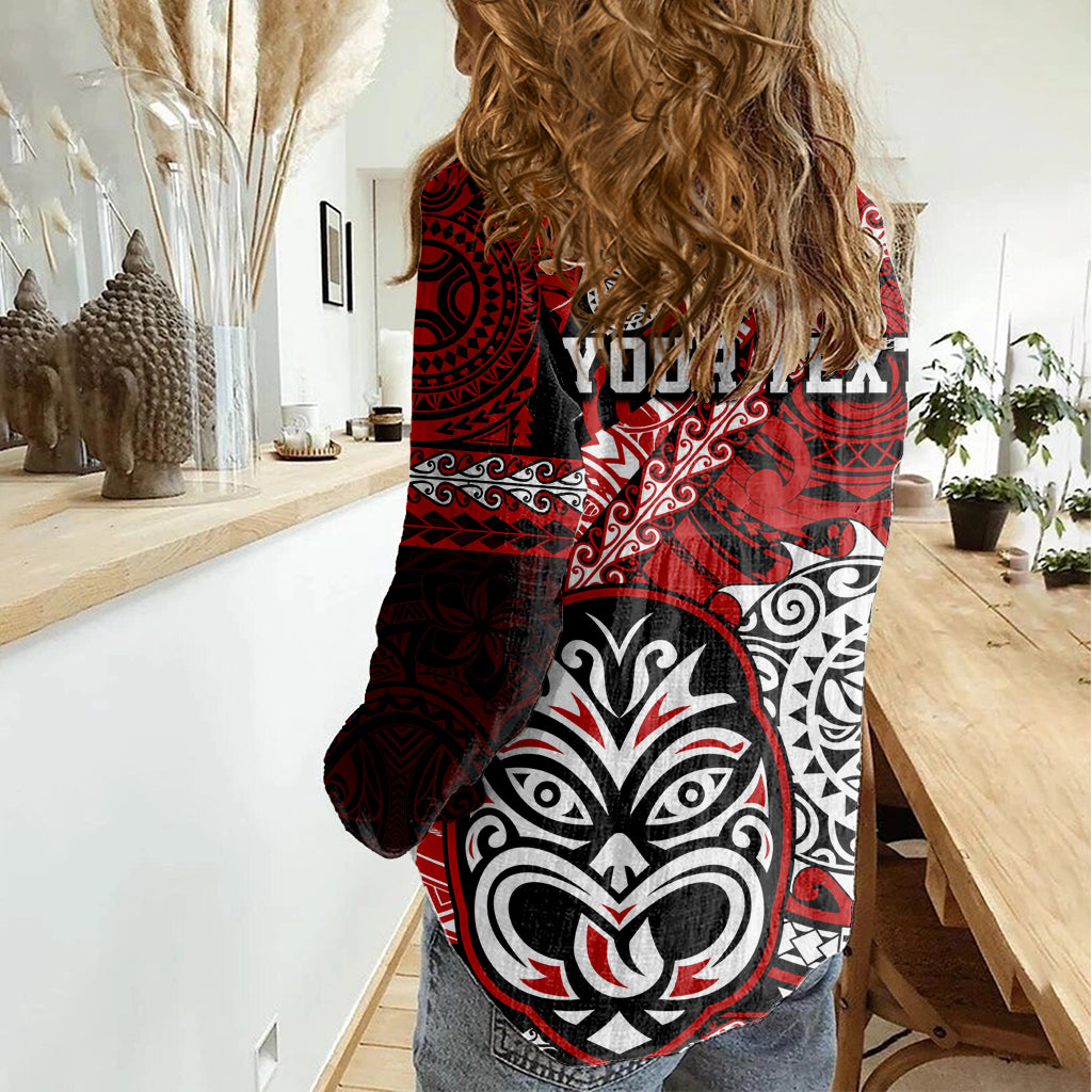 Personalised Te Reo Maori New Zealand Women Casual Shirt Aotearoa Kia Haka Maori Tribal Tattoo Red Style - Vibe Hoodie Shop