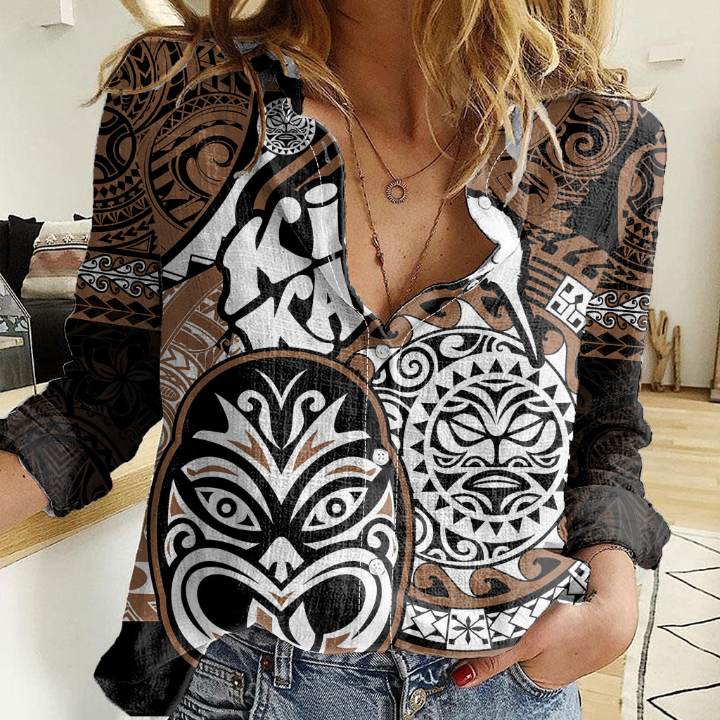 Te Reo Maori New Zealand Women Casual Shirt Aotearoa Kia Haka Maori Tribal Tattoo Gold Style - Vibe Hoodie Shop