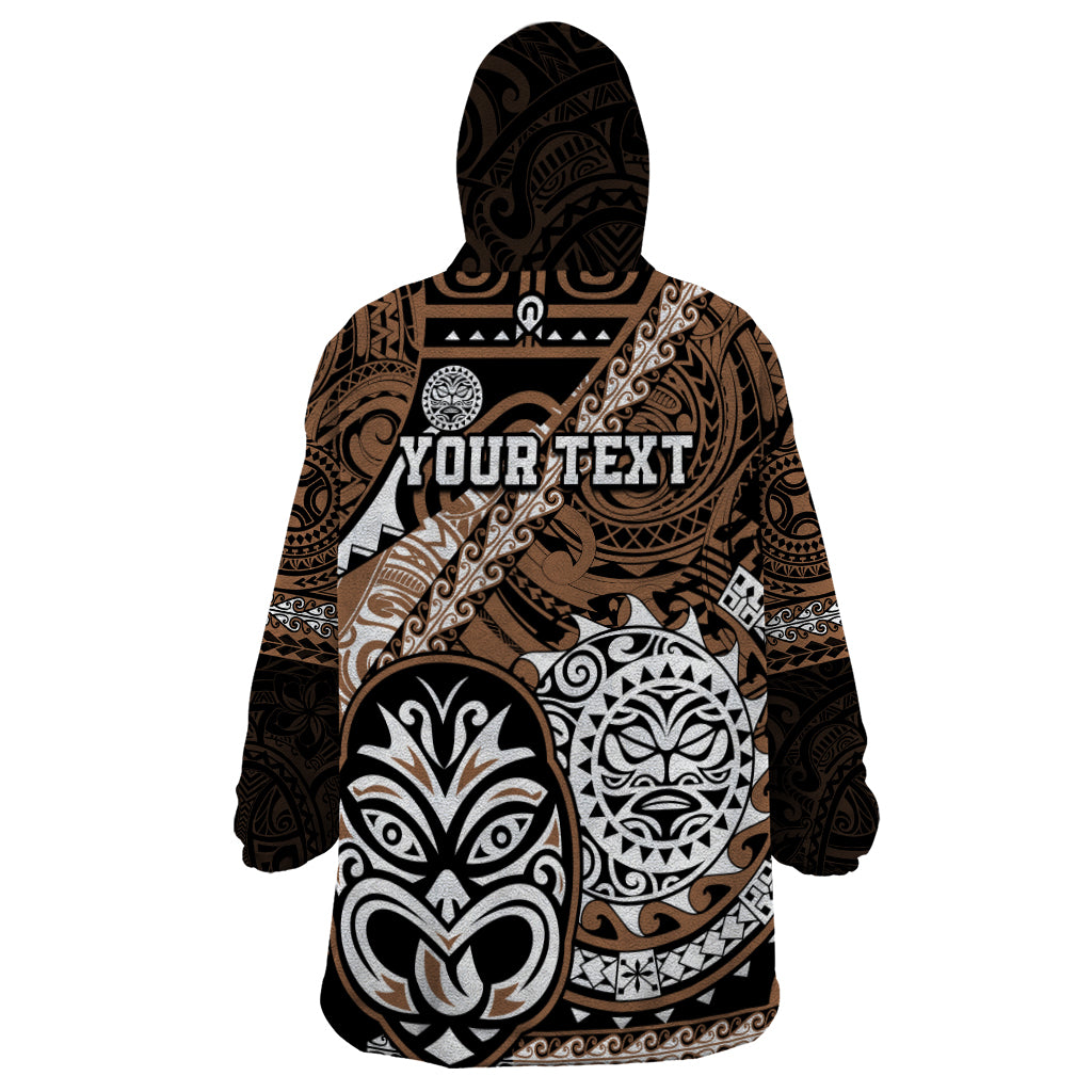 Personalised Te Reo Maori New Zealand Wearable Blanket Hoodie Aotearoa Kia Haka Maori Tribal Tattoo Gold Style - Vibe Hoodie Shop