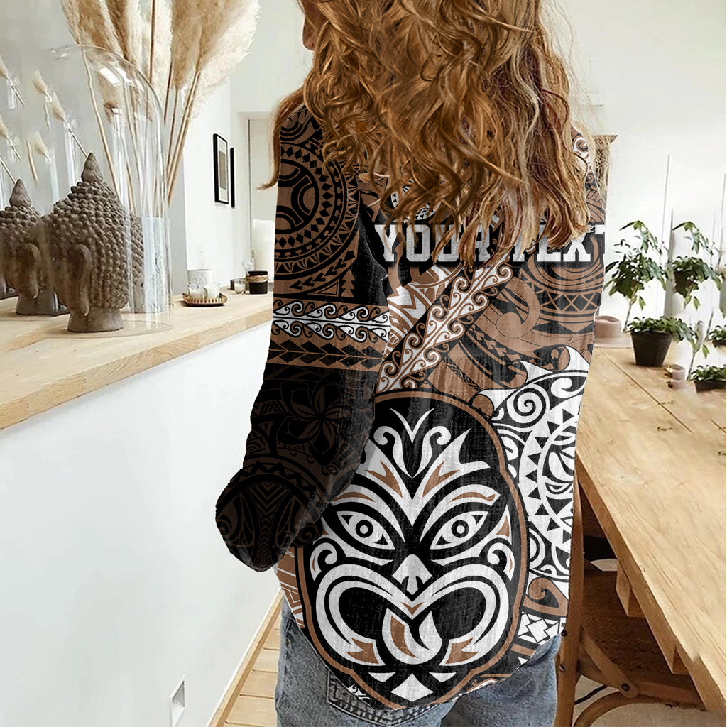 Personalised Te Reo Maori New Zealand Women Casual Shirt Aotearoa Kia Haka Maori Tribal Tattoo Gold Style - Vibe Hoodie Shop