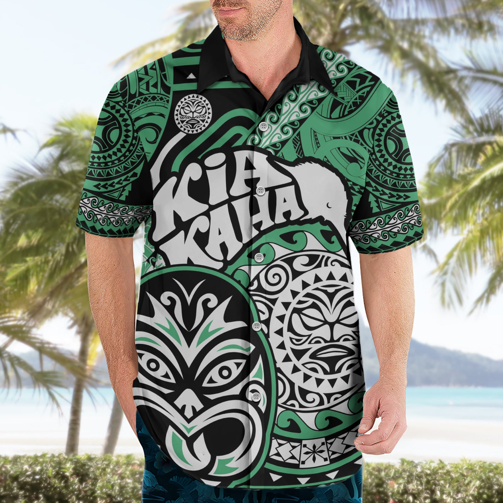 Te Reo Maori New Zealand Hawaiian Shirt Aotearoa Kia Haka Maori Tribal Tattoo Green Style - Vibe Hoodie Shop