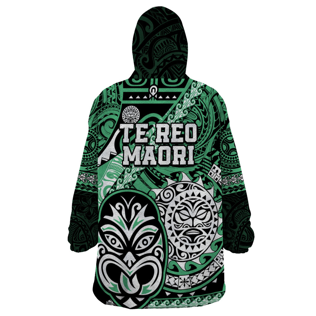 Te Reo Maori New Zealand Wearable Blanket Hoodie Aotearoa Kia Haka Maori Tribal Tattoo Green Style - Vibe Hoodie Shop