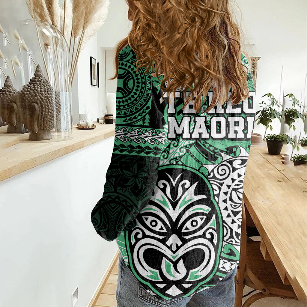 Te Reo Maori New Zealand Women Casual Shirt Aotearoa Kia Haka Maori Tribal Tattoo Green Style - Vibe Hoodie Shop