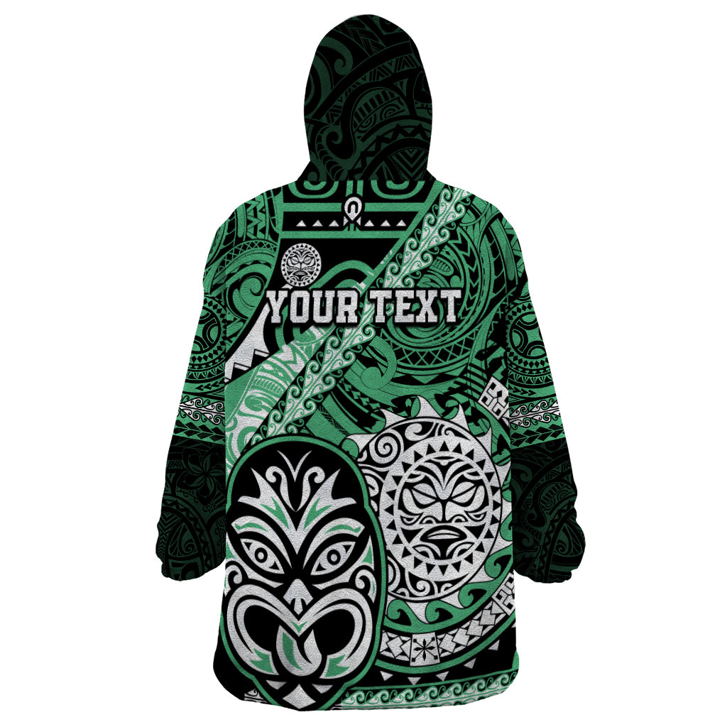 Personalised Te Reo Maori New Zealand Wearable Blanket Hoodie Aotearoa Kia Haka Maori Tribal Tattoo Green Style - Vibe Hoodie Shop