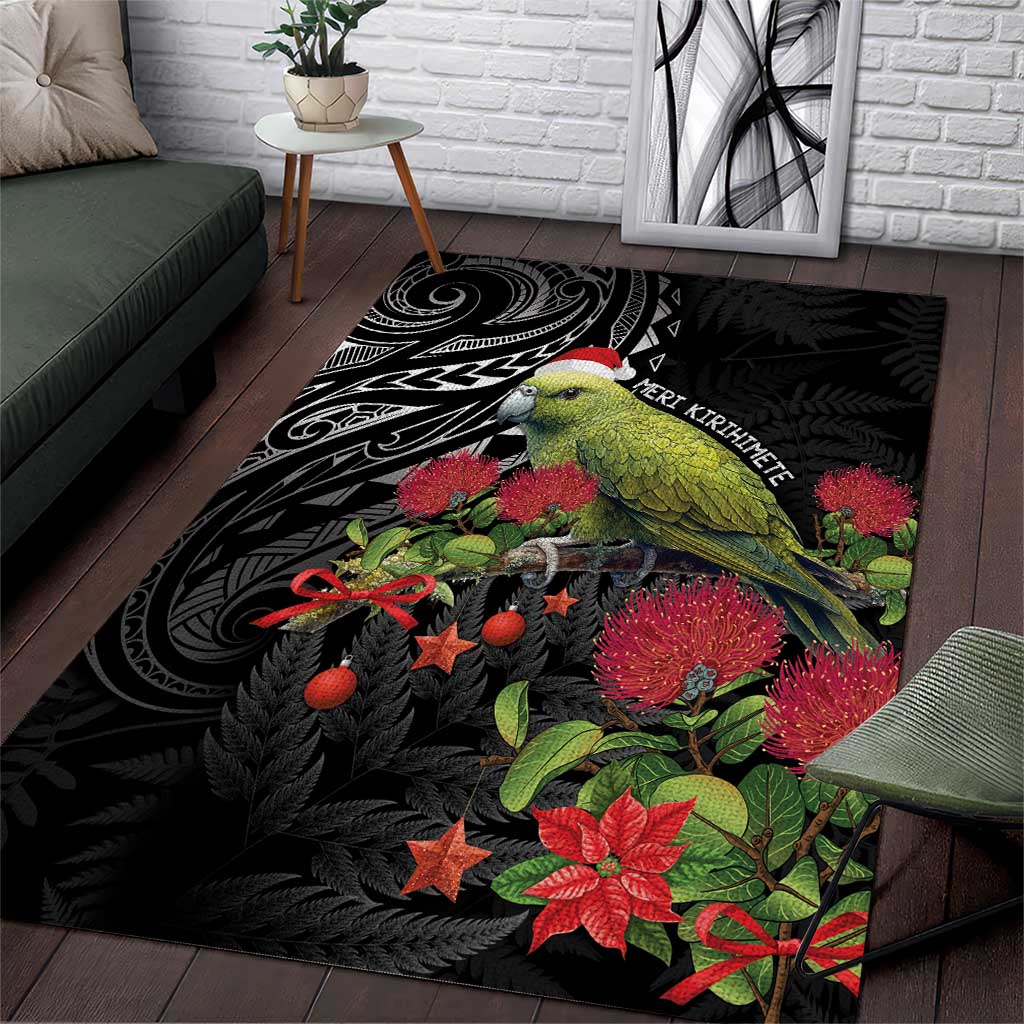 Meri Kirihimete Kakapo Area Rug Black Silver Fern Christmas Vibe - Vibe Hoodie Shop