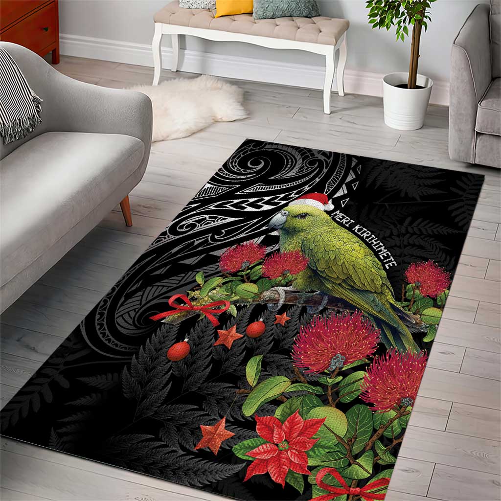 Meri Kirihimete Kakapo Area Rug Black Silver Fern Christmas Vibe - Vibe Hoodie Shop