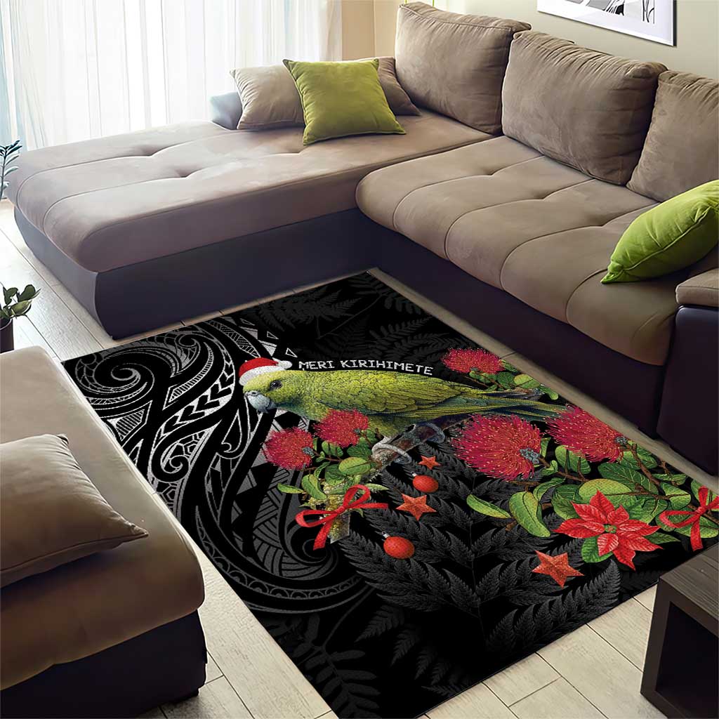 Meri Kirihimete Kakapo Area Rug Black Silver Fern Christmas Vibe - Vibe Hoodie Shop