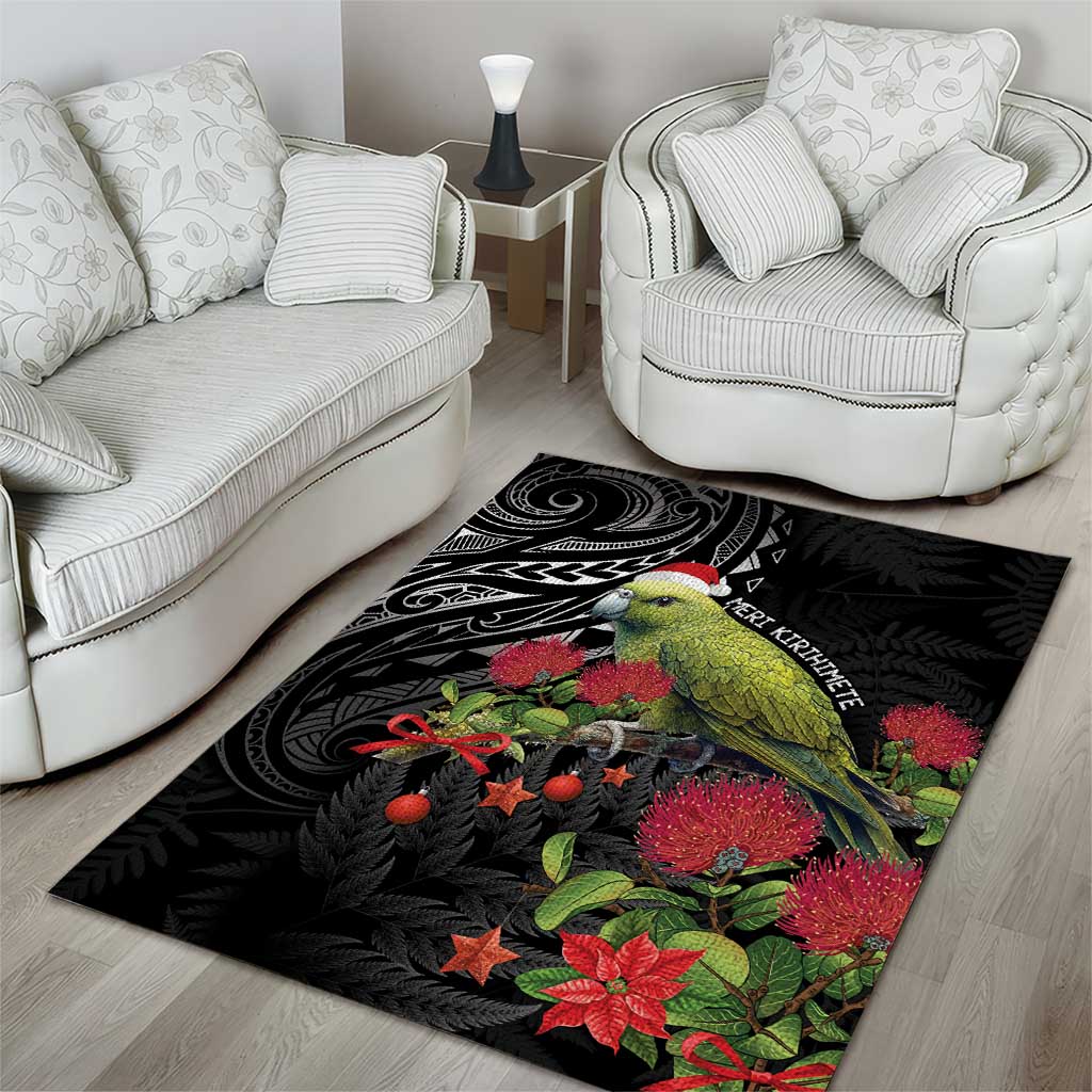 Meri Kirihimete Kakapo Area Rug Black Silver Fern Christmas Vibe - Vibe Hoodie Shop