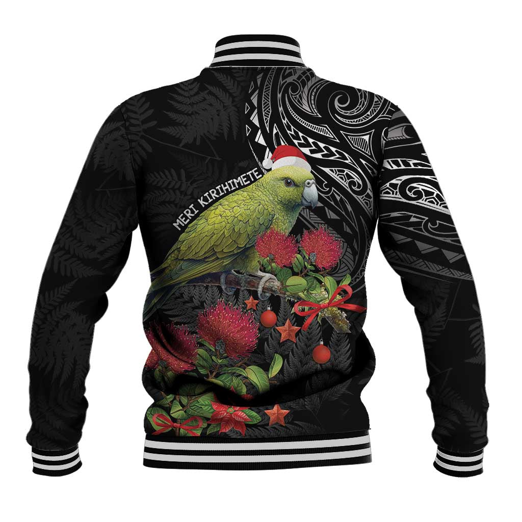 Meri Kirihimete Kakapo Baseball Jacket Black Silver Fern Christmas Vibe - Vibe Hoodie Shop