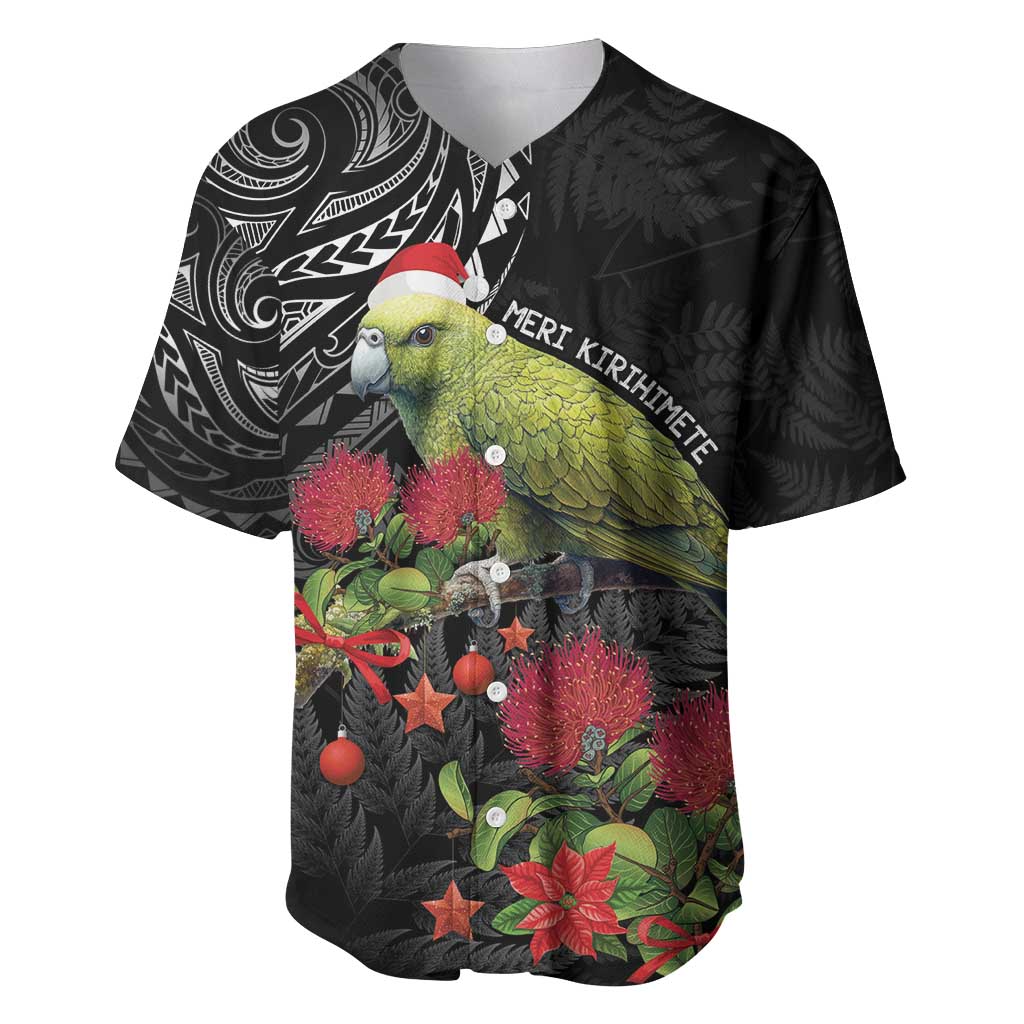 Meri Kirihimete Kakapo Baseball Jersey Black Silver Fern Christmas Vibe - Vibe Hoodie Shop