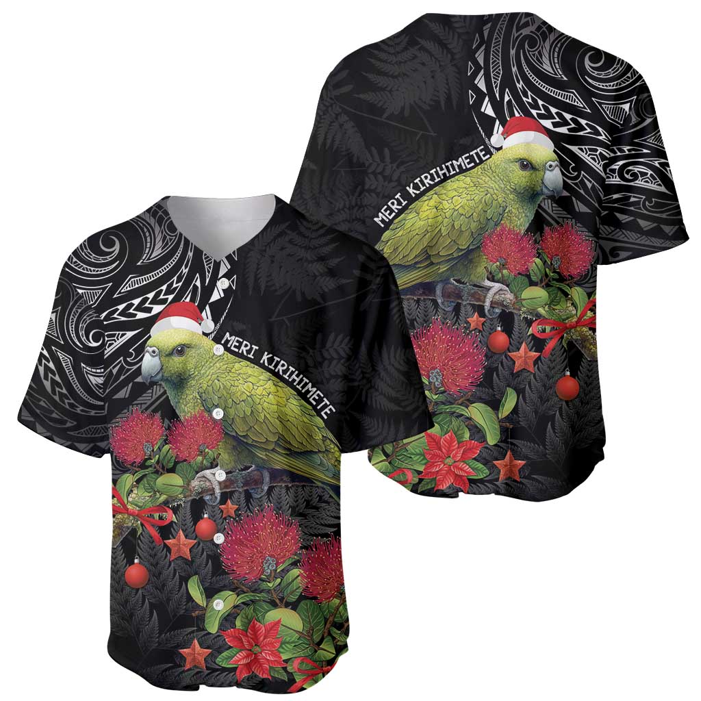 Meri Kirihimete Kakapo Baseball Jersey Black Silver Fern Christmas Vibe - Vibe Hoodie Shop